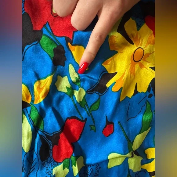 90s Vintage Bright Blue Floral Silk Slip Dress - Picture 5 of 8
